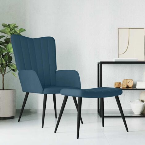 Sillón de relax con taburete terciopelo azul