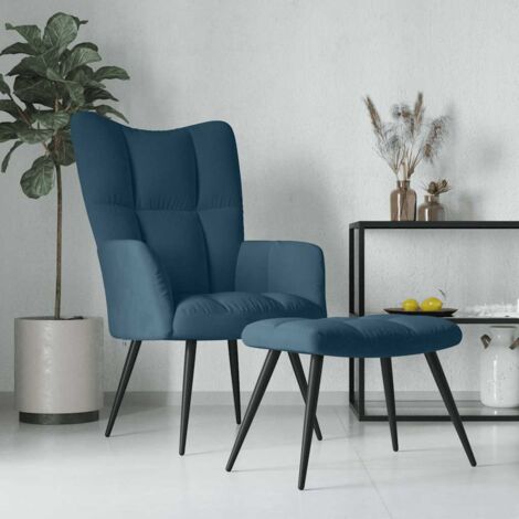 Sillón de relax con taburete terciopelo azul