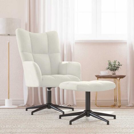 Sillón de relax con taburete terciopelo  crema