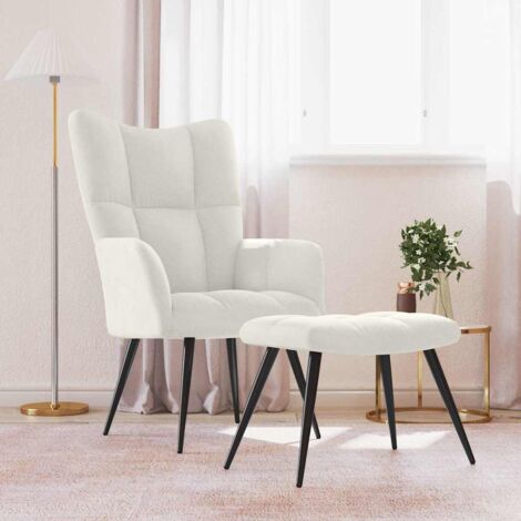 Sillón de relax con taburete terciopelo  crema