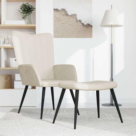 Sillón de relax con taburete terciopelo  crema