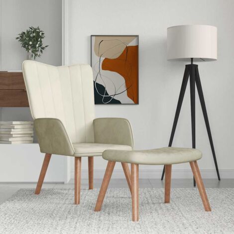 Sillón de relax con taburete terciopelo  crema