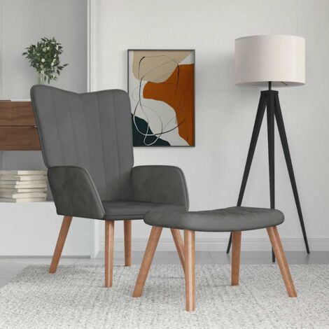 Sillón de relax con taburete terciopelo gris oscuro