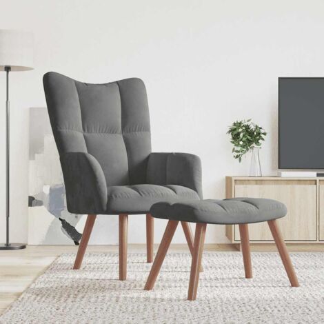 Sillón de relax con taburete terciopelo gris oscuro