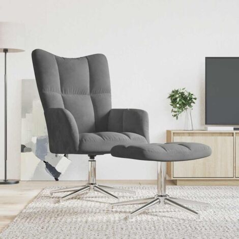 Sillón de relax con taburete terciopelo gris oscuro