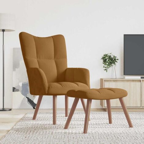 Sillón de relax con taburete terciopelo marrón