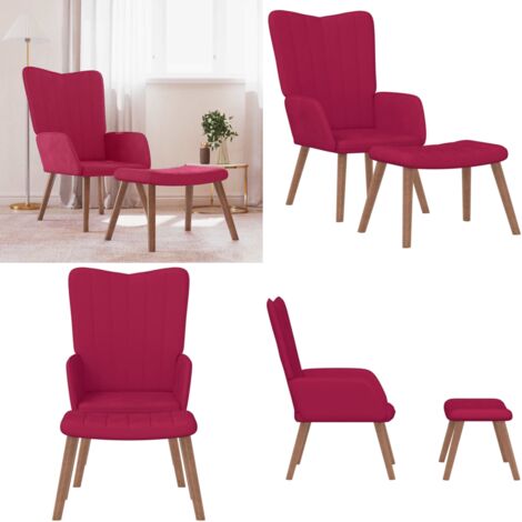 Sillón de relax con taburete terciopelo rojo tinto - Taburete - Terciopelo