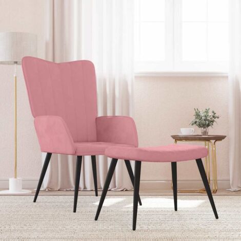 Sillón de relax con taburete terciopelo rosa