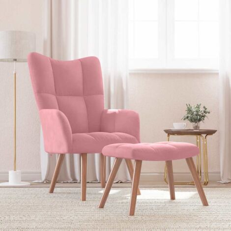 Sillón de relax con taburete terciopelo rosa