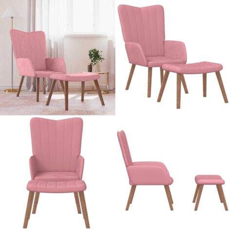 Sillón de relax con taburete terciopelo rosa - Taburete - Terciopelo rosa