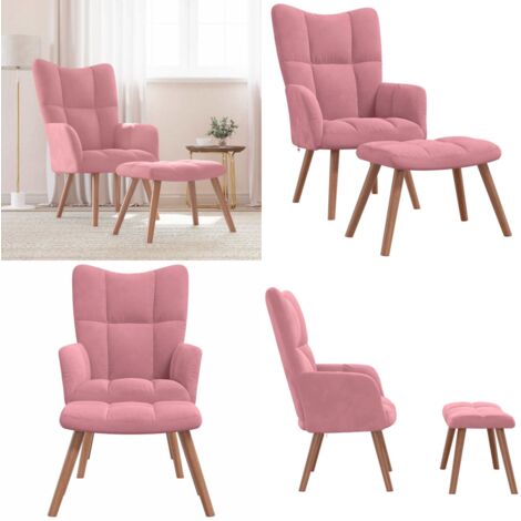 Sillón de relax con taburete terciopelo rosa - Taburete - Terciopelo rosa