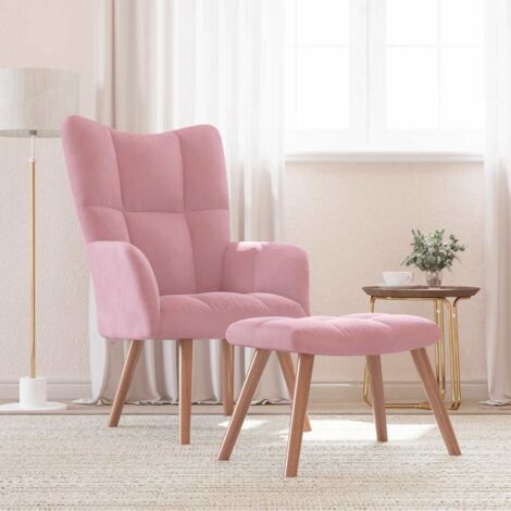 Sillón de relax con taburete terciopelo rosa vidaXL