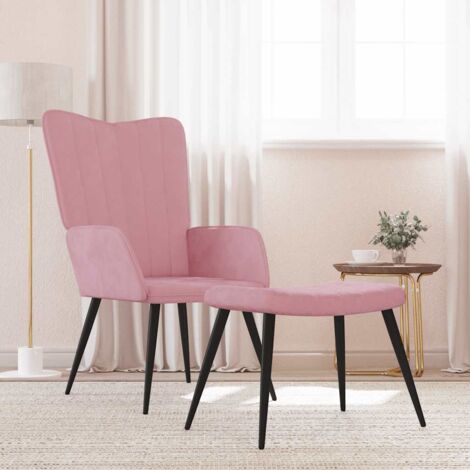 Sillón de relax con taburete terciopelo rosa vidaXL