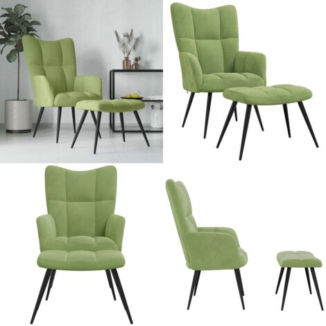 Sillón de relax con taburete terciopelo verde claro - Reposapiés - Silla con taburete