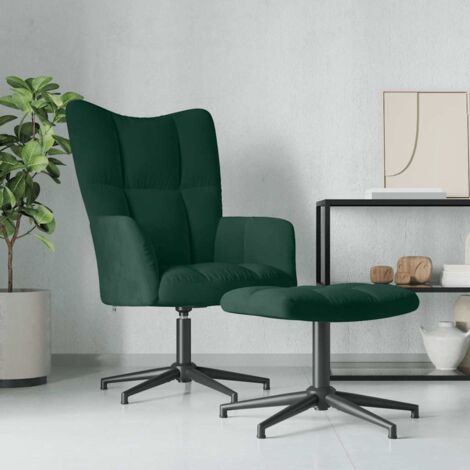Sillón de relax con taburete terciopelo verde oscuro
