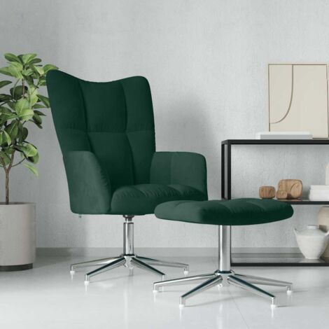 Sillón de relax con taburete terciopelo verde oscuro