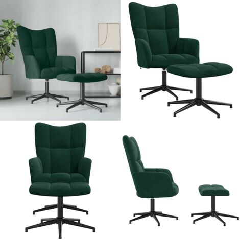 Sillón de relax con taburete terciopelo verde oscuro - Reposapiés - Silla giratoria