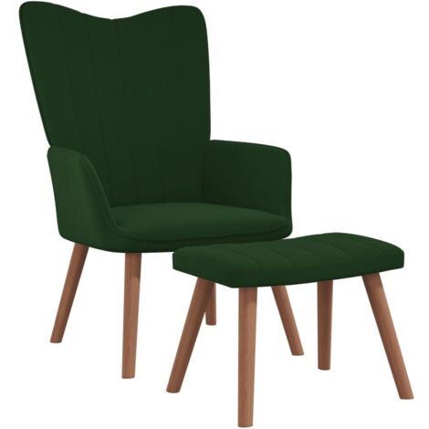 Sillón de relax con taburete terciopelo verde oscuro vidaXL