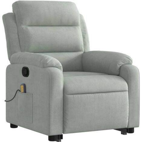 Sillón de relax con TV, elevación eléctrica y masaje en terciopelo gris claro DEC026932