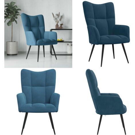 Sillón de relax de terciopelo azul - Silla de terciopelo - Silla de relax