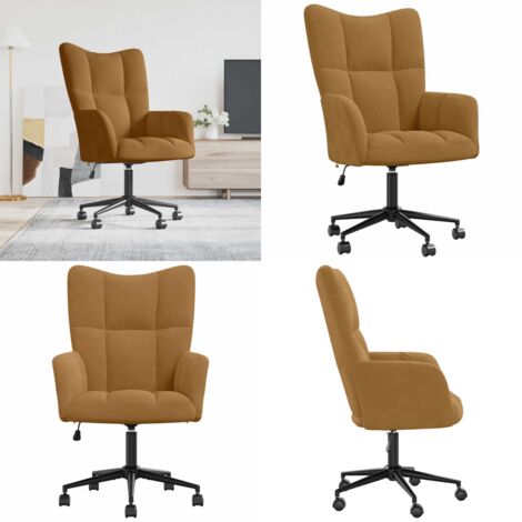 Sillón de relax de terciopelo marrón - Silla de salón - Silla con ruedas