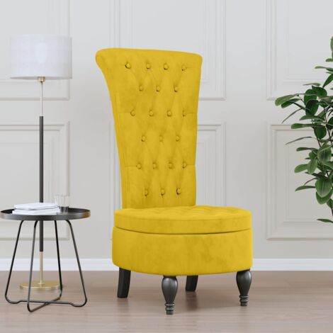 Sillón de respaldo alto con botones terciopelo amarillo