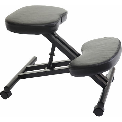 Sillón de rodillas HHG-940, taburete Taburete de rodillas, regulable en altura Ruedas imitación cuero metal Certificado MVG, negro