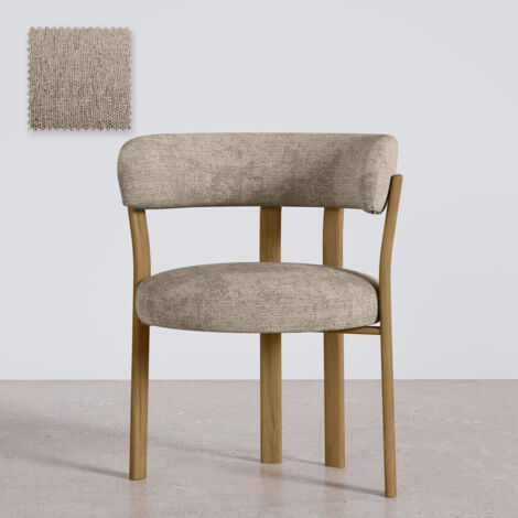 Sillón de salón con Reposabrazos tapizado en Chenille -  Patas efecto roble - Diseño ergonómico y moderno - Okare
