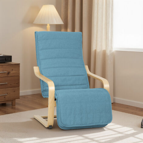Sillón de Salón con Reposapiés Ajustable Butaca Tapizada en Lino Sintético para Oficina Dormitorio 66,5x94x100cm Azul