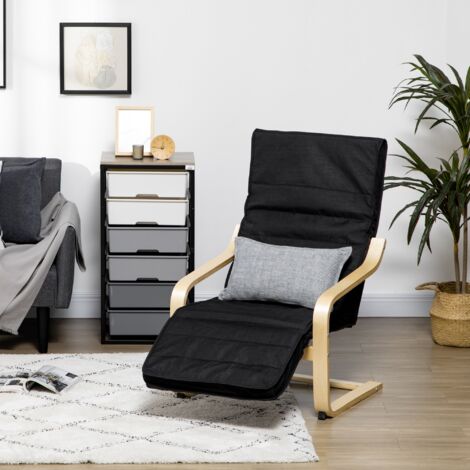 Sillón de Salón con Reposapiés Ajustable Butaca Tapizado en Tela para Oficina Dormitorio 66,5x94x100cm Negro