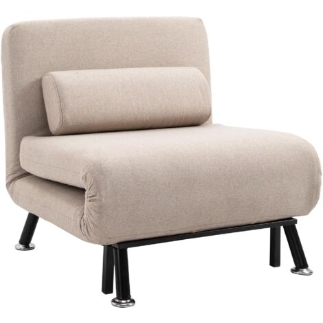 Sillón de salón plegable 2 en 1, con asiento tapizado en lino beige, soporta hasta 150 kg. Ideal para dormitorio, salón, oficina y residencia universitaria.