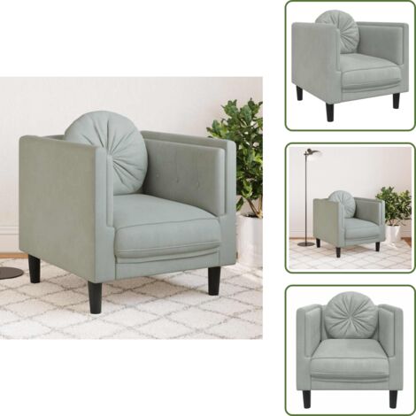 Sillón de salón - vidaXL Sillón con cojín terciopelo gris claro - Asiento cómodo