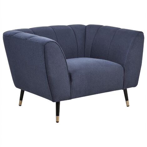 Sillón de tela asiento ancho y profundo respaldo bajo acolchado azul oscuro Orsta