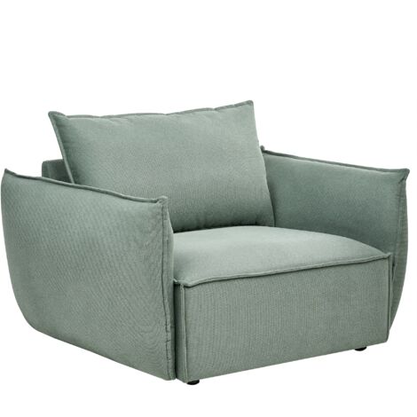 Sillón de tela bajo asiento profundo y ancho respaldo acolchado acogedor moderno verde claro Kunes