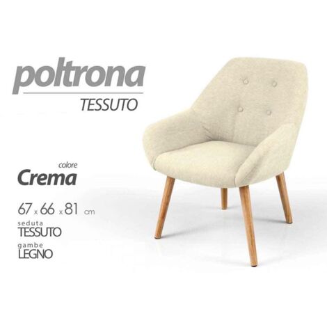 Sillón de tela chic para dormitorio sala de estar pies de madera cm 67 x 66 x 81 h crema