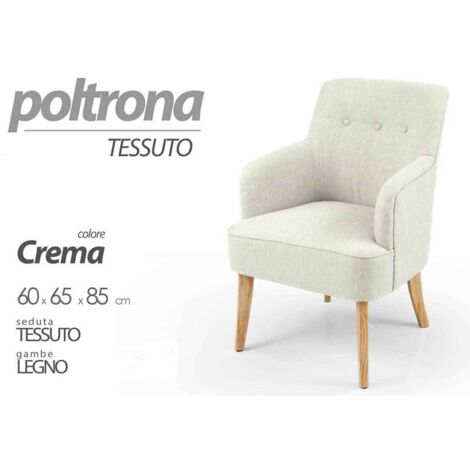 Sillón de tela para dormitorio o salón pies de madera cm 60 x 65 x 85 h crema