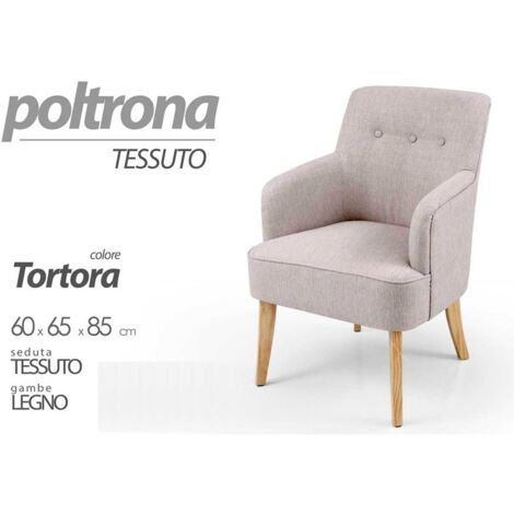 Sillón de tela para dormitorio sala de estar pies de madera cm 60 x 65 x 85 h gris tórtola