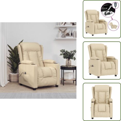 Sillón de tela - vidaXL Sillón reclinable eléctrico de tela crema - Sillón de madera y metal