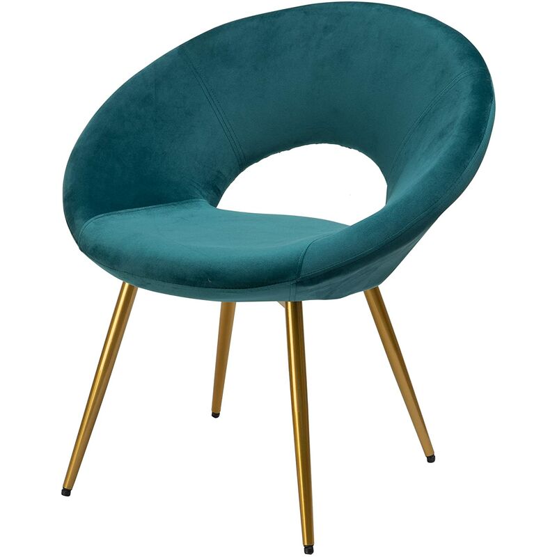 

Sillón de terciopelo, redonda, tapizada, patas dorado brillante, Silla para Salòn, Comedor, Dormitorio, 55x58x78 Cm - Azul Tiffany - Baroni Home