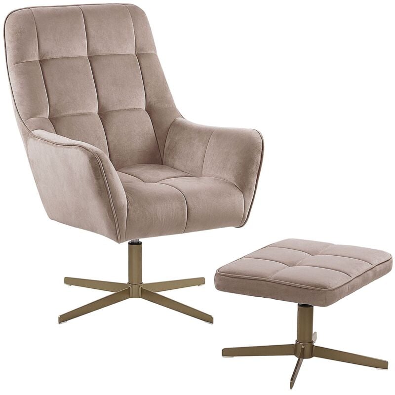 

Beliani - Sillón de terciopelo beige con reposapiés MOLLE
