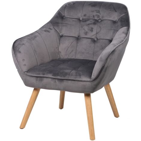 Sillón de terciopelo gris con patas de madera – 74x70xH85 cm, altura del asiento 43 cm – Colección VELUREA