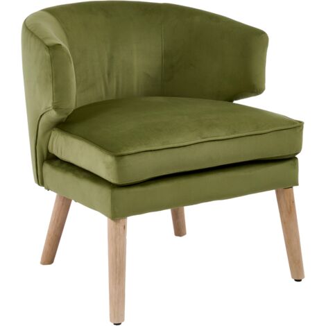 Sillón de Terciopelo Grueso Acolchado Moderno Ocasional Bañera Sillón Cómodo con Patas de Madera para Dormitorio Salón, Verde, Wahson