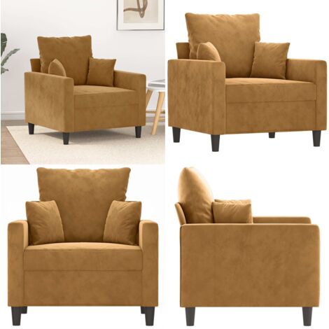 Sillón de terciopelo marrón 60 cm - Sillón marrón - Sillón de terciopelo 60 cm