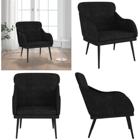 Sillón de terciopelo negro 63x76x80 cm - Sillón de relajación - Sillón con respaldo