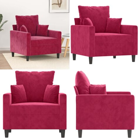 Sillón de terciopelo rojo tinto 60 cm - Sillón rojo tinto - Sillón moderno