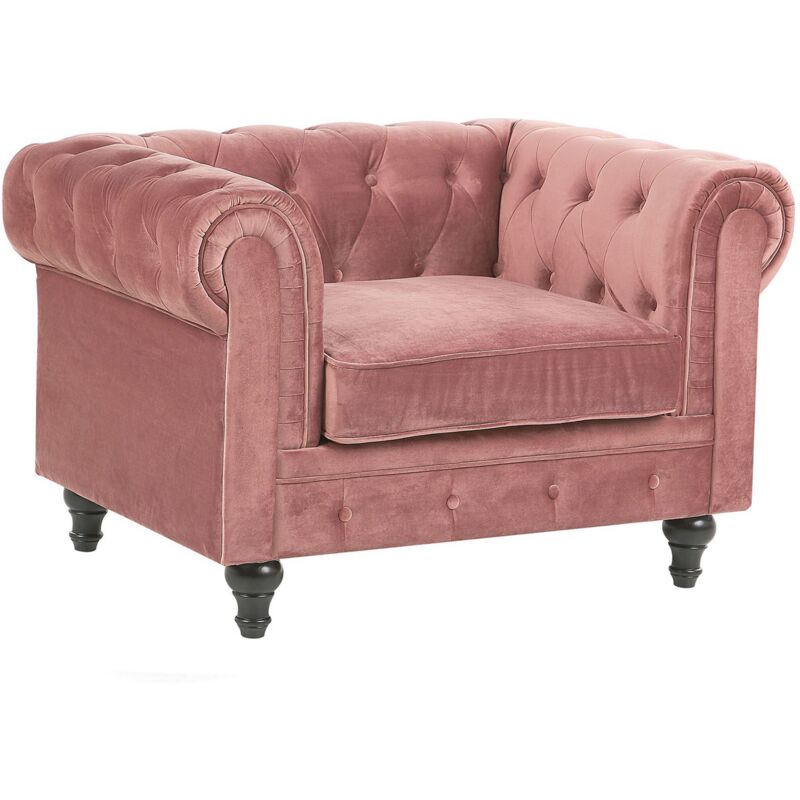 

Beliani - Sillón de terciopelo rosa CHESTERFIELD