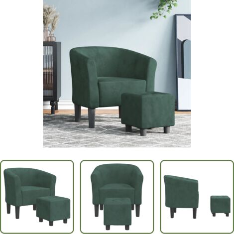 Sillón de terciopelo -  Sillón con taburete terciopelo verde oscuro