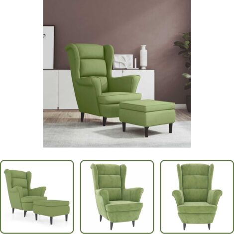 Sillón de terciopelo -  Sillón orejero y taburete de terciopelo verde claro