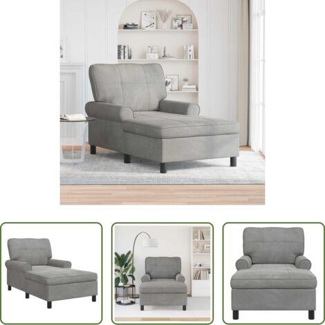 Sillón de terciopelo -  Sillón reclinable Gris Claro 91 x 157 x 91 cm Terciopelo