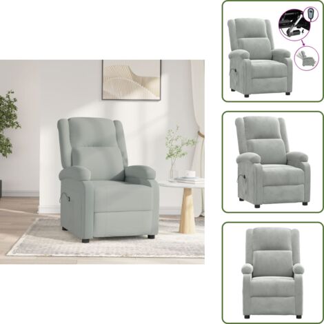 Sillón de terciopelo - vidaXL Sillón reclinable eléctrico de terciopelo gris claro - Sillón de madera y metal